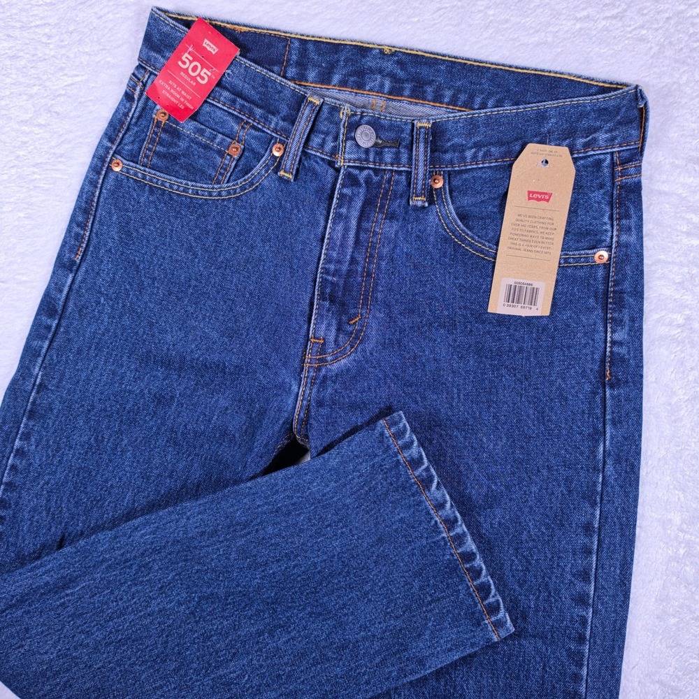 NEW Levi's 505 Regular Mens 29/30 Blue Denim Straight Leg Jeans 005054886 NWT